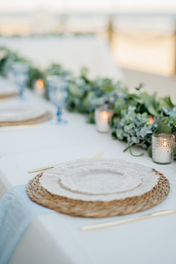 Rustic woven placemat dining setup