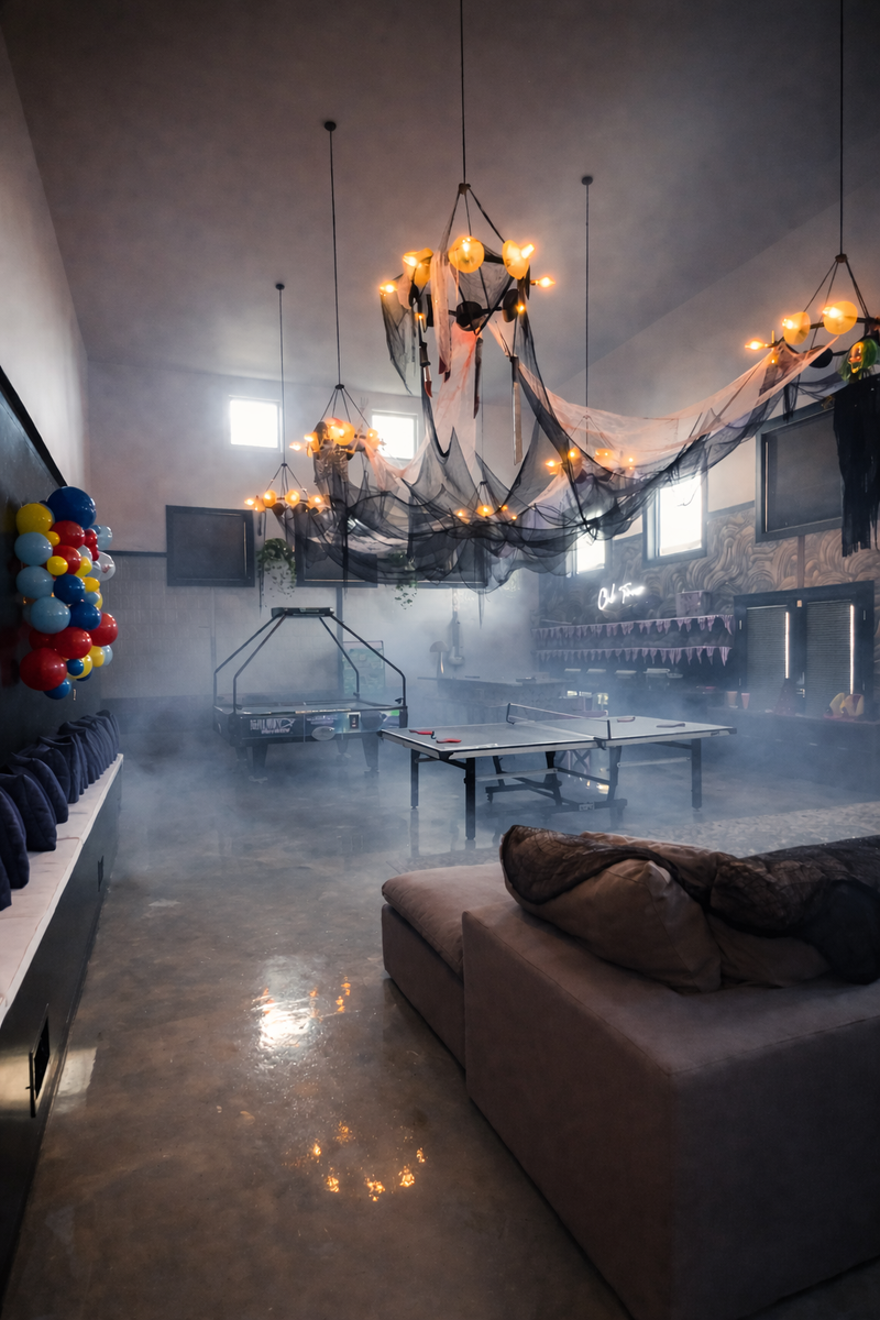 Chandelier lit event lounge