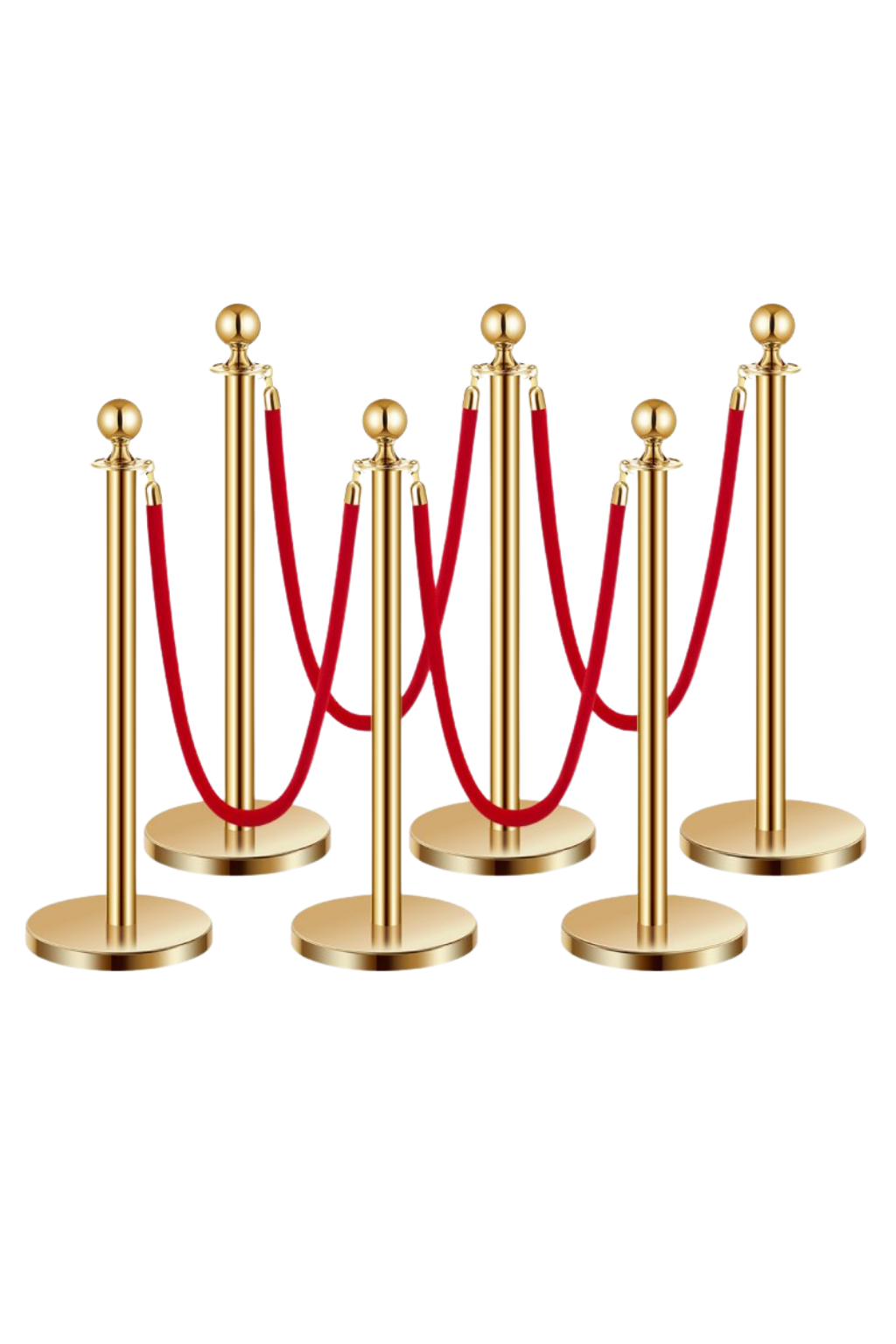 6 piece Gold Stanchions & Red Velvet Ropes